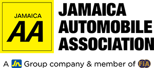 Jamaica AA logo on a bright yellow square with a blue JA badge to the left and a circular FIA badge to the right.