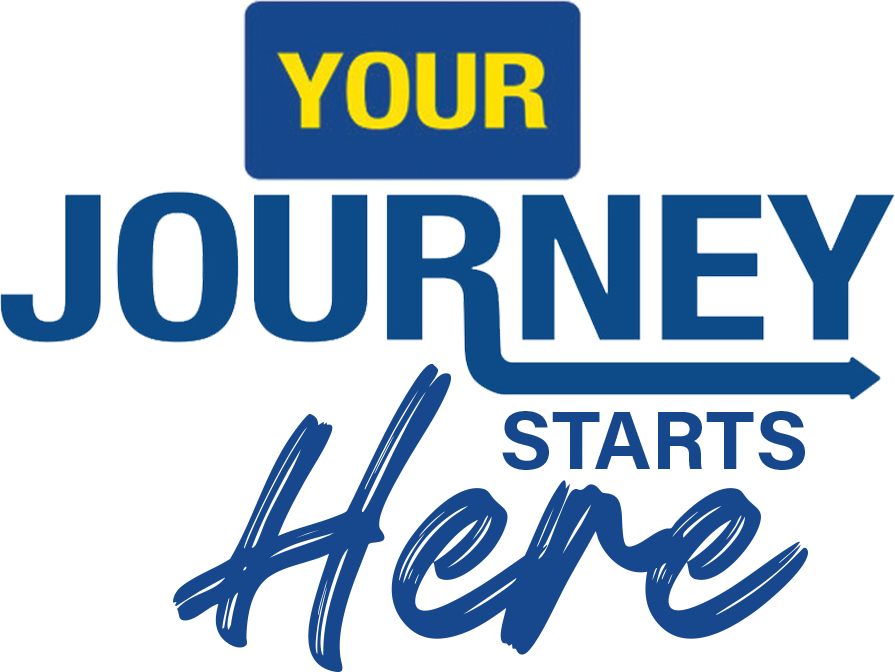 your-journey-starts-here - The Jamaica National Group Limited Graphic banner reading'Your journey starts' with a blue color scheme and a curved arrow motif.